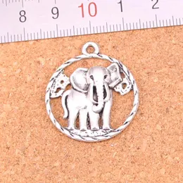 39pcs Charms Circle Elephant Antique Silver Pingants, fazendo jóias de prata tibetanas de bricolage DIY 28mm