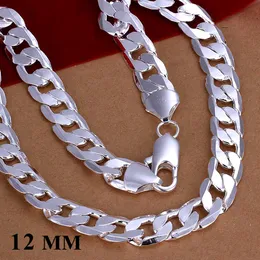 Largura de 12 mm de 12 mm 925 Colar de prata 18 - 30 Personalizar comprimento mens de alta qualidade Centro cubano Chain Fashion Hip Hop Style for Jewerly Gift