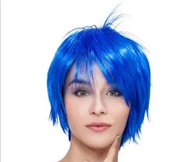 Gratis fraktkvinnor Wig Hair Short Blue Straight Ladies Värmebeständiga Layered Bang Paryk