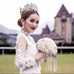 Yeni Batı Stil Gümüş Yuvarlak Dimand Kristaller Prenses Kraliçe Takı Düğün Parti Saç Aksesuarları Şapkalar Gelin Tiaras Ve Taçlar