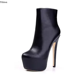 Rontic Women Winter Platform Ankel Boots Sexiga Tunna Högklackat Stövlar Rund Toe Ladies Black Party Shoes Women Plus US Size 4-15