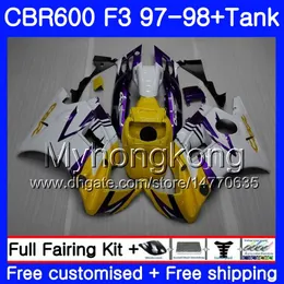 Kropp + Tank för Honda CBR 600 FS F3 CBR600RR CBR 600F3 97 98 290HM.12 CBR600 F3 97 98 CBR600Fs Gul Vit Nya CBR600F3 1997 1998 Fairings