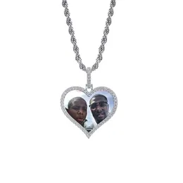 Fashion-Customized Photo Heart Pendant Halsband för män Kvinnor Lyxiga Diamanter Kärlek Hjärta Bilder Pendants 18K Guldpläterad Neclace Presenter