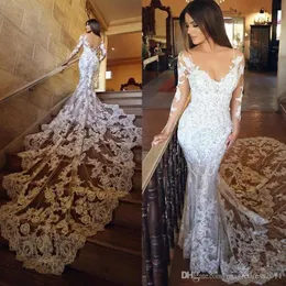 Abiti da sposa di Charme Plus Size Sirene Abiti da sposa in pizzo Lant Laillusion Maniche aperte Back Court Treno Abito da sposa Abito da sposa Abiti da sposa Vestidos de Novia