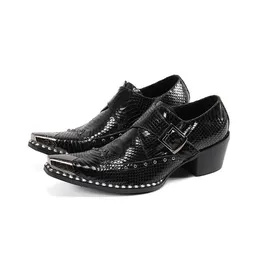 6.5cmのかかとBatzuzhi High Men's Zapatos Hombre Leather Mens Dress Metal Poinded Toe Black Business、Party Shoes 8327