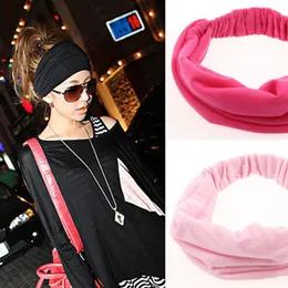 Women Girls Cotton Knotted Turban Head Warp Hair Band Wide Elastic Headband Sport Yoga Running Fitness Headband Sports Hair Bands