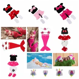 Babyparty-Fotografie-Kleidung, Meerjungfrau-Häkelwickel, Cartoon-Strick-Kostüm, Wraps, Neugeborene, Decken, Foto-Set, Requisiten, Outfits, 21 Stil B6645