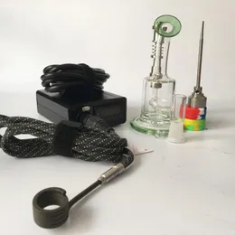 Hot Dnail Enail Starter-Set mit 6-in-1-Heizspulen aus Titannägeln, tragbar mit Glas-Wasserpfeife zum Rauchen, trockenem Kräuter-Tabak-Wachsöl