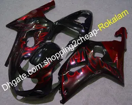 K1 GSXR 600 750 01 02 03 Verkleidungen für Suzuki GSX R600 R750 2001 2002 2003 Red Flame Black Body Verkleidung (Spritzguss)