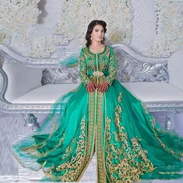 Vintage Long Sleeved Emerald Green Muslim Formal Evening Dresses Abaya Designs Dubai Turkish Prom Prom Dresses Gowns Moroccan Kaftan