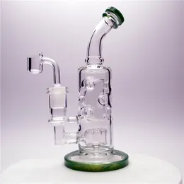 8 '' Höhe Green Glass Bong mit 14 mm Schüssel und Quarz -Banger für Geschenkglas Raucherrohre Shishs Clear Perc Rcycler Öl Rig