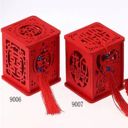 200pcs/lot Wood Chinese Double Happiness Wedding Favor Boxes Candy Box Chinese Red Classical Sugar Case With Tassel
