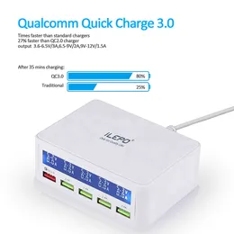 50W Ładowarka USB QC 3.0 z wyświetlaczem LCD, w tym ładowarki 5-portowe dla tabletów Biały i czarny kolor