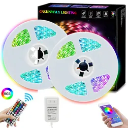 RGB Taśmy LED Light Taśma Elastyczna Dioda Ribbon SMD 5050 RGB 24key 44key Power Remote Brak wodoodporne / wodoodporne oświetlenie 5m 10m