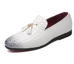 Tassels Mens Dress Buty Skórzane Weave Oxford Buty dla Mężczyzn Mokasyny Włochy Czarny Biały Derby Formalne buty ślubne Plus rozmiar 38-48