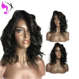 Krótka wolna część syntetyczna koronka przednia peruka naturalny czarny kolor ciało fala ciepła odporne na włókno wigs krótki styl bob dla kobiet