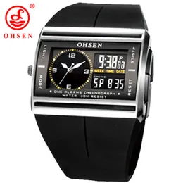 OHSEN Brand LCD Digital Dual Core Watch Waterproof Outdoor Sport Watches Alarm Chronograph Backlight Black Rubber Men Wristwatch LY191213