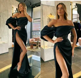 Black Mermaid Prom Klänningar Sexig Högsidan Split Off Shoulder Evening Gowns Party Red Carpet Formell Wear Ogstuff Robes de Soirée