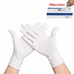 Puderfreie Einweg-Nitril-weiße Handschuhe, Testlabor, chemikalienbeständig, säurebeständig, Einweg-Arbeitshandschuhe, 100 Stück, Reinigungs-Sicherheitshandschuhe