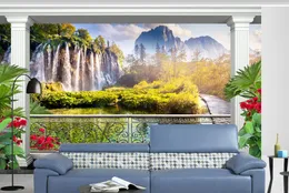 Custom tapeter 3d stereoskopisk trädgård balkong vattenfall landskap 3d bakgrund vägg konst vägg väggmålning vardagsrum sovrum tapet