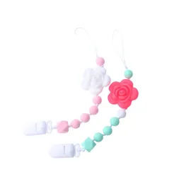 Rose Silicone Pärlor Baby Pacifier Holder Nippelhållare Kedja Blomma Pacifier Clips Nyfödd Spädbarn Dummy Feeding Leash Strap