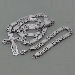 Ожерелье из нержавеющей стали с плоской византийской цепочкой 8 мм для мужчин, кулон с крестом Иисуса ювелирные изделия233d