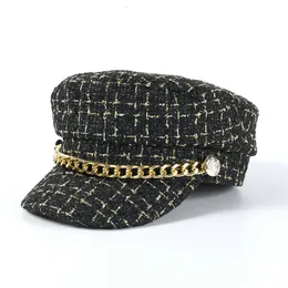 2019 Winter Waseball Cap Kobiety Mały Słodki Wiatr Dzianie Płaski Top Cap Rope Newsboy Tweed Plaid Girls Fashion Beret Czapki