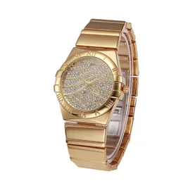 Moda luksusowy zegarek zegarek ze stali nierdzewnej kwarcowy zegarek okrągły cZ diament dla mężczyzn Women224F