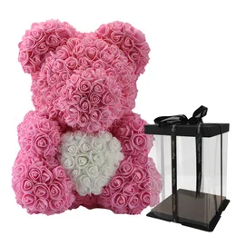 Hot Selling 40cm Bear of Roses Party Artificial Flowers Home Decoration Wedding Festival Present Box Wreath Valentine's Day Crafts