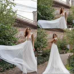 Solo Merav 2019 Boho Beach Wedding Dresses Deep V Neck Exquisite Lace Applique Sexy Boho Wedding Dress Bridal Gowns robe de mariée