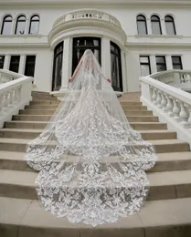 Best Selling Chapel Length Bridal Veils with Appliques In Stock Long Wedding Veils 2019 Vestido De Noiva Longo Wedding Veil V140