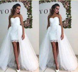 Abiti da sposa Boho treno staccabile Beach 2019 Abiti da sposa senza spalline in pizzo senza spalline Abito da festa per la sposa Abito da sposa Invitato a un matrimonio