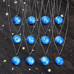 Jewelry Gift Women Men Twelve Constellation Pendant Necklaces Universe Planet Jewelry Glass Art Picture Handmade Necklace