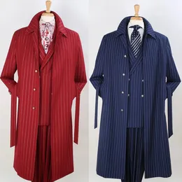 Long Mens Designer Jackor Stripe Business Groom Formell Wear Prom Tuxedos Bästa Man Blazer Suit (Jacket + Vest + Byxor)