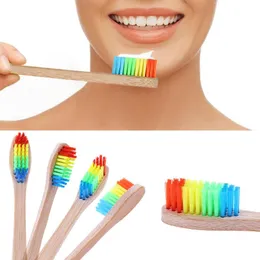 Trä regnbåge bambu tandborste miljövänlig tandborste mjuk borst huvud bambu tandborste