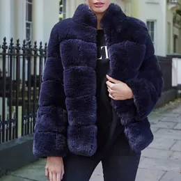 CP Winter Faux Fur Coat Women Fashion Stand Collar Jacket Women Elegant Patchwork Overcoat Female Ladies CP284