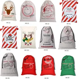 Christmas Large Canvas Monogrammable Santa Claus Drawstring Bag With Reindeers, Monogramable Xmas Gifts Sack Bags 1050