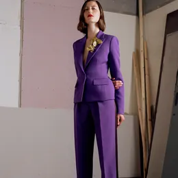 紫色の女性のパンツのスーツ2個の母親のドレススリムフィットレディースオフィスイブニングワークワークタキシード（ジャケット+パンツ）