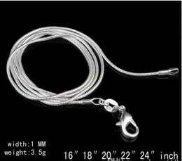 Łańcuch węża 100 szt. 925 Sterling Silver Smooth Snake Naszyjnik Łańcuch Lobster Class Chain Biżuteria Rozmiar 1mm 16 cali --- 24