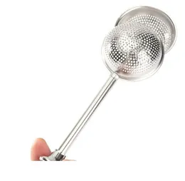 Tea Infuser Rostfritt Stål Tekanna Teas Ball Shape Push Style Tea Infuser Mesh Filter Reusable Metal Tool Tillbehör