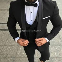 تصميم جديد واحد زر أسود العريس Tuxedos Shall Lapel العريس Mens Suits Wedding / Prom / Dinner Blazer (سترة + بنطال + سترة + ربطة عنق) K194