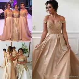 2019 Vintage Arabic Dubai Satin Long Bridesmaid Dress New Arrival Off the Shoulders Formal Maid of Honor Gown Plus Size Custom Made