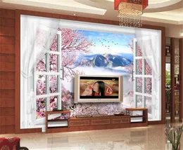 Niestandardowe tapety 3D Dream Jiangnan Water Town Drzwi 3d Drzwi i okna Brzoskwinia Blossom Salon Sypialnia Tło Dekoracje Ścienne Mural Wallpa