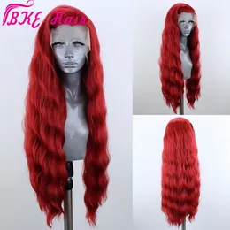 Parrucche per capelli naturali resistenti al calore di colore rosso hotselling Parrucche per feste cosplay Parrucche anteriori in pizzo sintetico ondulato naturale per le donne