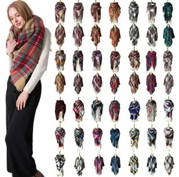 格子縞のスカーフの女の子Shawl 140 * 140cmのグリッド折り返しラティススクエアネックスカーフフリンジパシュミナ冬のネッカーチオの毛布38スタイルGB1407