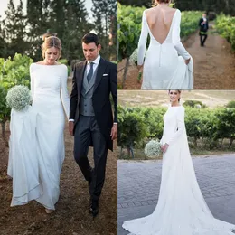 Nowe suknie ślubne w stylu country długie rękawy Bateau płaszcza Backless sąd pociąg sukienka na suknie ślubne Vestidos De Noiva tanie dostosowane