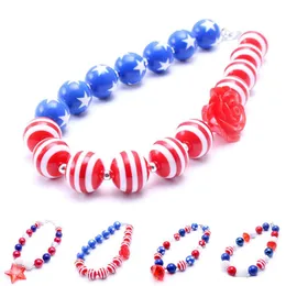 Newest Design 4th July Necklace Birthday Party Gift For Toddlers Girls Beaded Bubblegum Baby Kids Chunky Necklace Jewelry