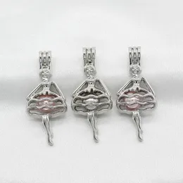 10st Silver Elegant Ballett Girl Pearl Cage Lockets Smycken gör eterisk oljediffusor Hängsmycke Halsband för Oyster Pearl