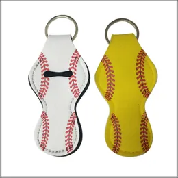 Baseball Softball Sports Balls Leopard arco-íris Prints Neoprene Chapstick Titular Lip Balm Enrole Keychian Enrole Carry presente do caso