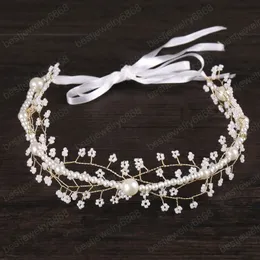 Koreański Handmade Pearl Koraliki Wstążka Pałąk Włosów Biżuteria Włosów Band Tiaras De Noida Panna Młoda Headpiece Kobiety Akcesoria ślubne